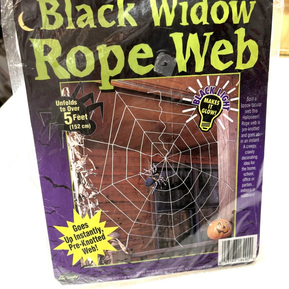 Blk Light White Spiderweb Rope Web Reusable Vintage by Fun World - Picture 7 of 9